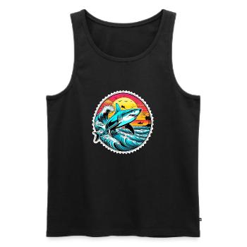 requin et coucher de soleil - Débardeur bio Premium Homme - noir - Devant - Michal (187cm)