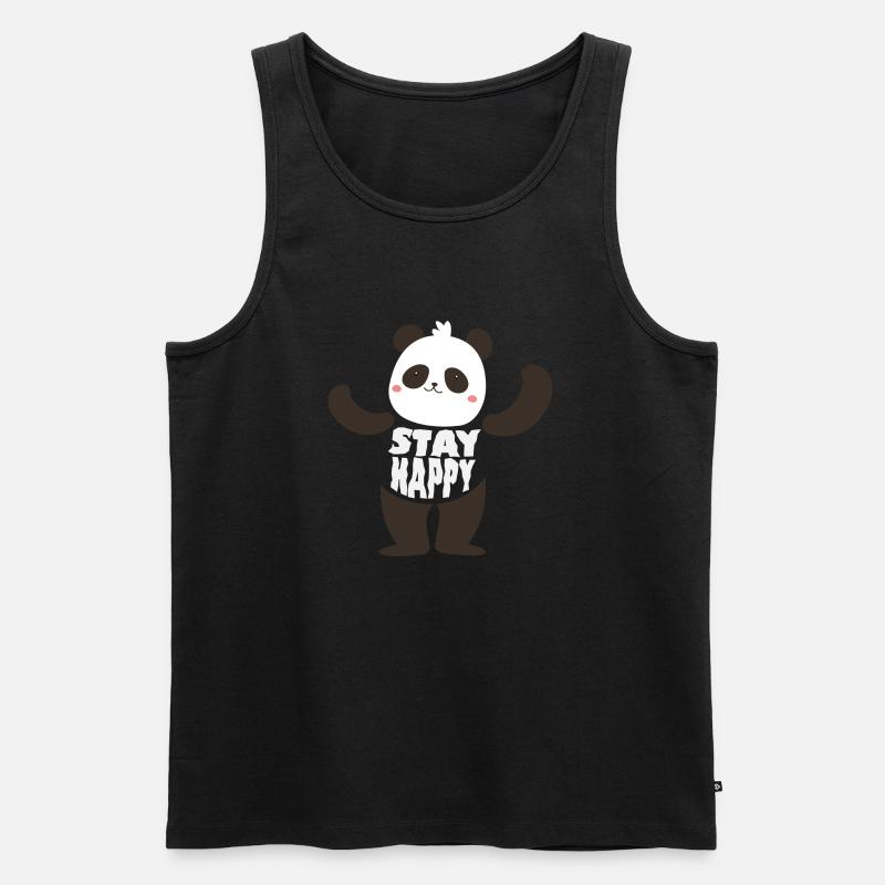 Stay Happy Panda - Männer Premium Bio Tank Top - Schwarz