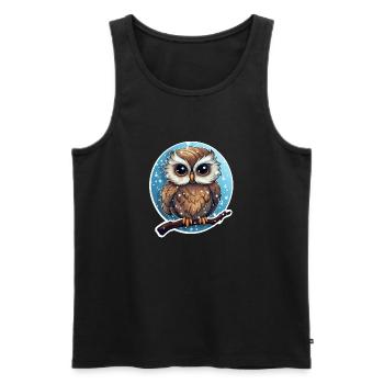 Winter Cute Owl - Men's Premium Organic Tank Top - black - Front - Michal (187cm)