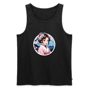 japonaise en kimono - japon - manga - Débardeur bio Premium Homme - noir - Devant - Michal (187cm)