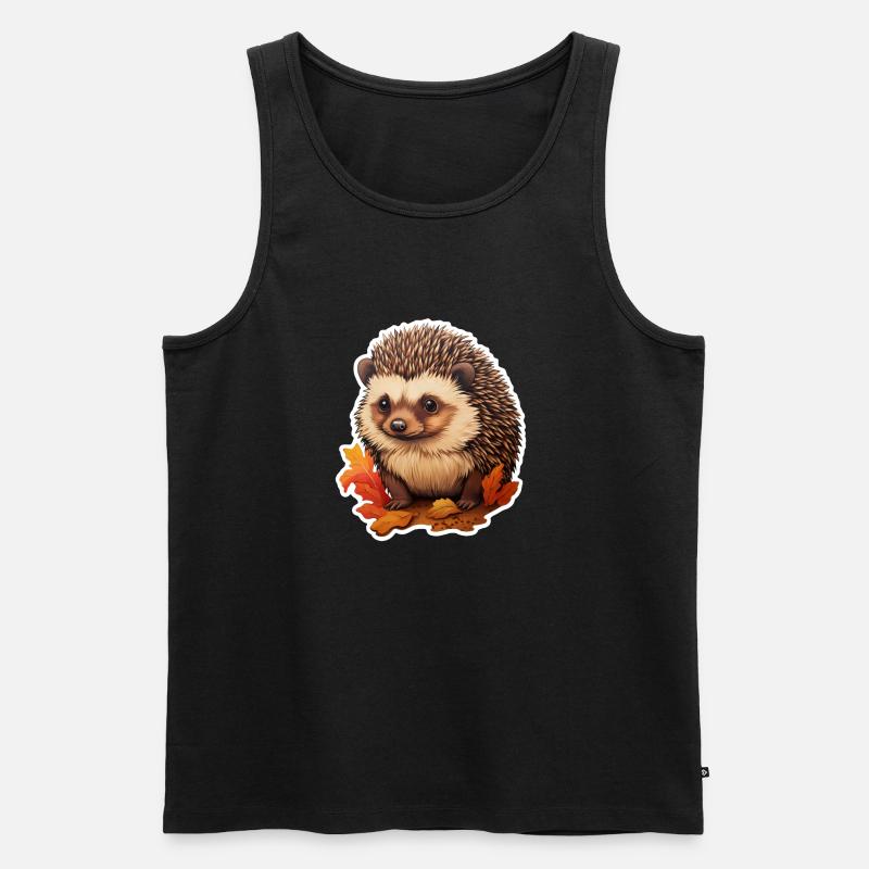 Igel mit Blättern - Männer Premium Bio Tank Top - Schwarz