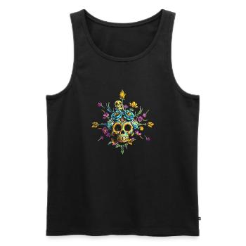 Skull flowers - Débardeur bio Premium Homme - noir - Devant - AI Model Male 178 light (178cm)