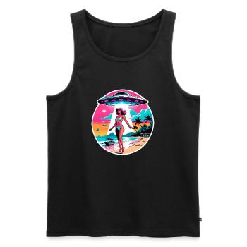 Une fille de plage est enlevée par un OVNI. - Débardeur bio Premium Homme - noir - Devant - AI Model Male 178 light (178cm)