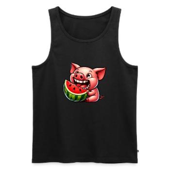Sweet pig with watermelon grinning whimsical - Men's Premium Organic Tank Top - black - Front - AI Model Male 178 light (178cm)