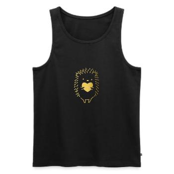 Hérisson doré avec un coeur d'or dans la main. - Débardeur bio Premium Homme - noir - Devant - Michal (187cm)