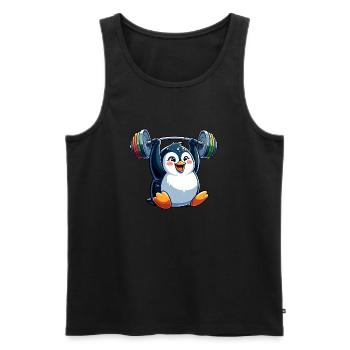 Pingouin avec haltère : entraînement physique - Débardeur bio Premium Homme - noir - Devant - Michal (187cm)