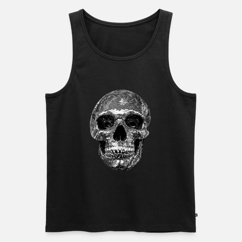 Skull, metallic, sequins, rivets, silver - Men's Premium Organic Tank Top - black