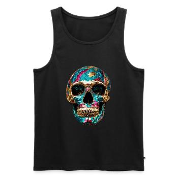 Skull, metallic, sequins, rivets, gold, silver - Men's Premium Organic Tank Top - black - Front - AI Model Male 178 light (178cm)