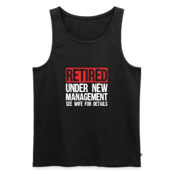 Retired under new management - Men's Premium Organic Tank Top - black - Front - Michal (187cm)