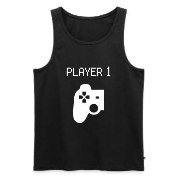 Player 1 Gamer Partnerlook Familie Freunde Partner - Männer Premium Bio Tank Top - Schwarz - Vorne - AI Model Male 178 light (178cm)