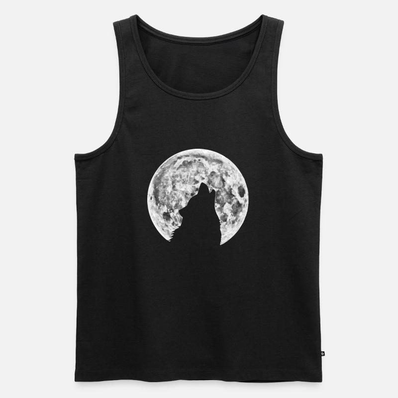 Wolf im Mond - Männer Premium Bio Tank Top - Schwarz