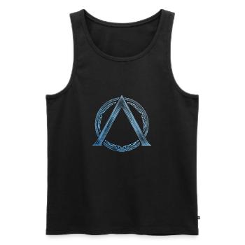 Sparta Lambda icon blue ice - Men's Premium Organic Tank Top - black - Front - AI Model Male 178 light (178cm)