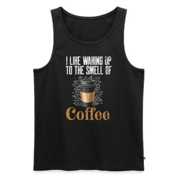 Café du matin se réveillant à l’odeur de la caféine - Débardeur bio Premium Homme - noir - Devant - AI Model Male 178 light (178cm)