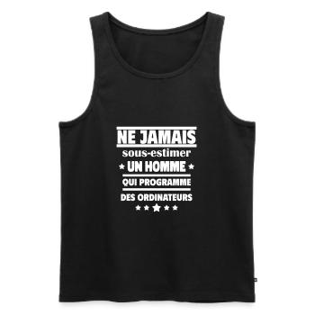 Unterschätzen Sie niemals einen Mann, der programmiert - Männer Premium Bio Tank Top - Schwarz - Vorne - Michal (187cm)