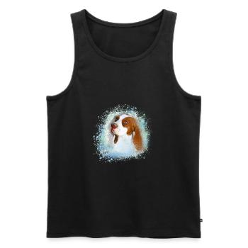 Canaan, chien, graffiti, beige, peinture, bleu - Débardeur bio Premium Homme - noir - Devant - Michal (187cm)