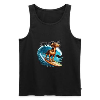 Dachshund hunting dog surfer with dogs summer and surf - Men's Premium Organic Tank Top - black - Front - AI Model Male 178 light (178cm)