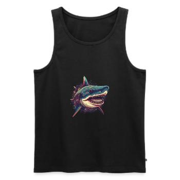 Cool trippy shark with boho patterns - Men's Premium Organic Tank Top - black - Front - AI Model Male 178 light (178cm)
