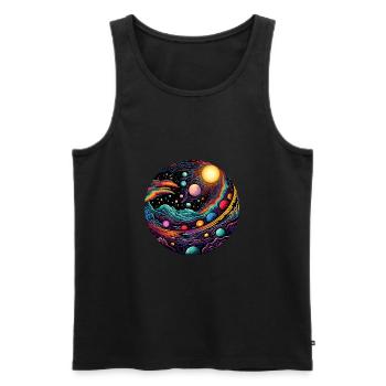 Surrealistisches Weltraum Kunstwerk mit Planeten - Männer Premium Bio Tank Top - Schwarz - Vorne - Michal (187cm)