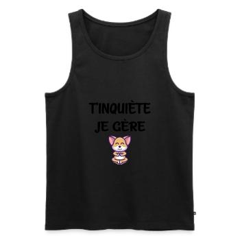 T'inquite je gère yoga chien t-shirt humour - Débardeur bio Premium Homme - noir - Devant - Michal (187cm)