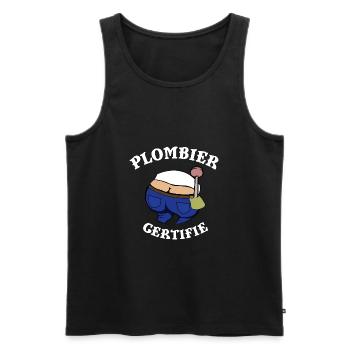 Humour plombier certifié - Sourire du plombier - Débardeur bio Premium Homme - noir - Devant - Michal (187cm)