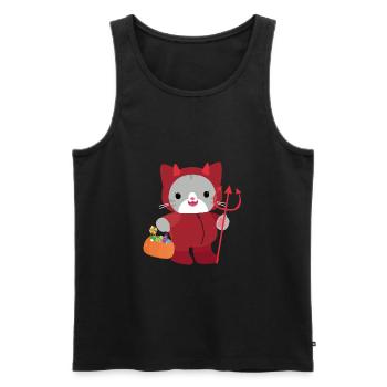 Chat d’Halloween Diable Rouge. Kawai - Débardeur bio Premium Homme - noir - Devant - AI Model Male 178 light (178cm)