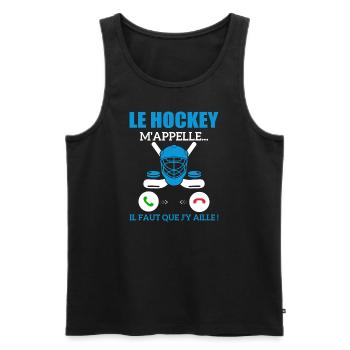le hockey m'appelle...il faut que j'y aille ! - Débardeur bio Premium Homme - noir - Devant - Michal (187cm)