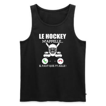 le hockey m'appelle...il faut que j'y aille ! - Débardeur bio Premium Homme - noir - Devant - Michal (187cm)