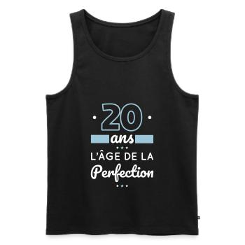 Anniversaire 20 ans - 20 ans âge de la perfection - Débardeur bio Premium Homme - noir - Devant - Michal (187cm)
