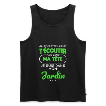Jardinage - Dans ma tête je suis dans mon jardin - Débardeur bio Premium Homme - noir - Devant - Michal (187cm)