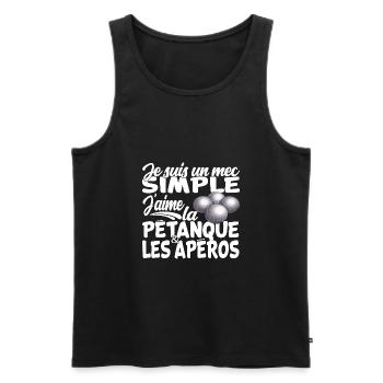 je suis un mec simple j'aime la pétanque et apéro - Débardeur bio Premium Homme - noir - Devant - Michal (187cm)