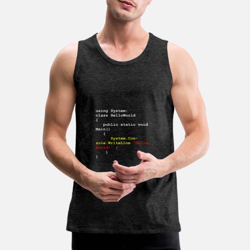Hello World C# Sharp Entwickler Programm Geschenk Männer Premium Bio Tank Top