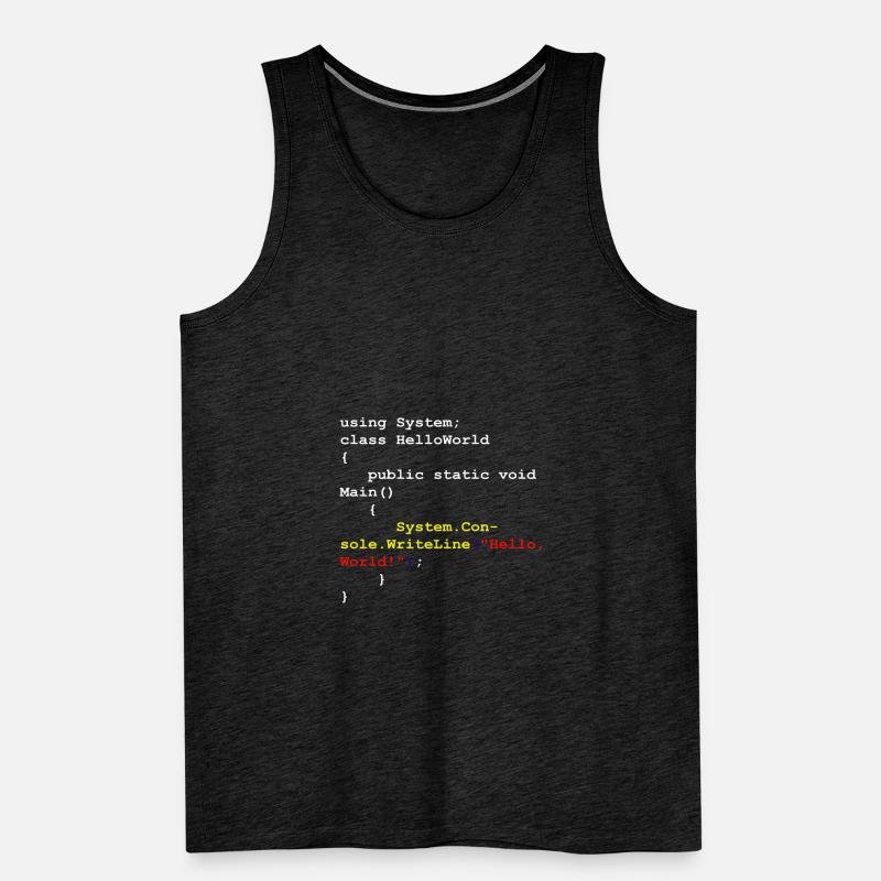 Hello World C# Sharp Entwickler Programm Geschenk Männer Premium Bio Tank Top