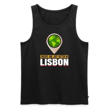 Joyable Lisbon Pleasant Tourism Quote - Men's Premium Organic Tank Top - black - Front - AI Model Male 178 light (178cm)