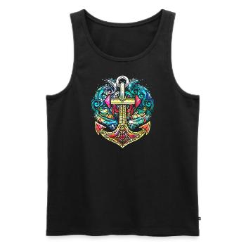Anker, Retro, Meer, Maritim, Tattoo Style, Symbol - Männer Premium Bio Tank Top - Schwarz - Vorne - Michal (187cm)