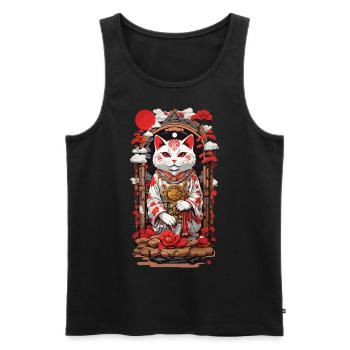 Chat Design Chat Porte-Bonheur Ukiyo-E Style Japon - Débardeur bio Premium Homme - noir - Devant - Michal (187cm)