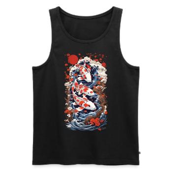 Ukiyo-E Koi carpe Art rétro Japon Design Style - Débardeur bio Premium Homme - noir - Devant - Michal (187cm)