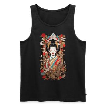 Retro Geisha Popart Japan Art Style - Men's Premium Organic Tank Top - black - Front - Michal (187cm)