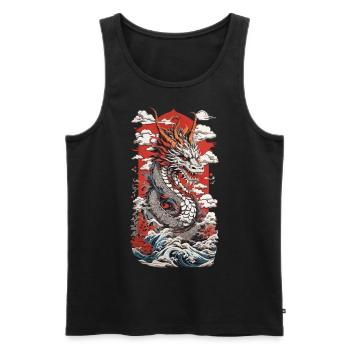 Dragon Ukiyo-E Design Streetwear Vintage Rétro - Débardeur bio Premium Homme - noir - Devant - Michal (187cm)