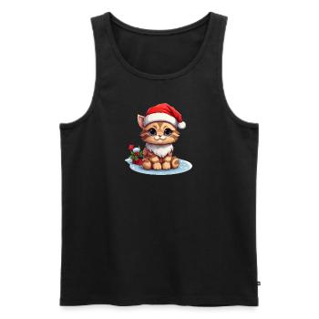 Weihnachtspfote: Niedliche Katze mit Mütze - Männer Premium Bio Tank Top - Schwarz - Vorne - AI Model Male 178 light (178cm)