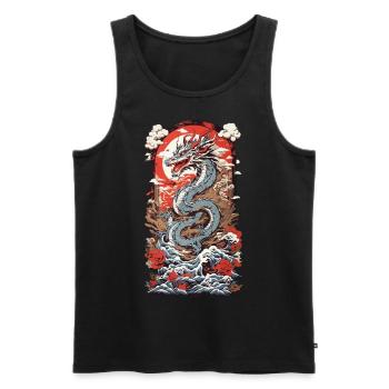 Asian Dragon Ukiyo-E Vintage Art - Men's Premium Organic Tank Top - black - Front - Michal (187cm)