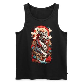 Ukiyo-E Drache Retro Japan Streetwear Design - Männer Premium Bio Tank Top - Schwarz - Vorne - AI Model Male 178 light (178cm)