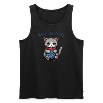 Knit Happens - Knitting Gray Cat with Yarn - Men's Premium Organic Tank Top - black - Front - Michal (187cm)