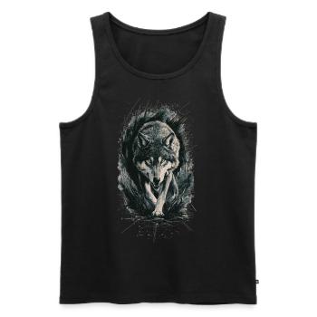 Loup dangereux – Nature sauvage et force - Débardeur bio Premium Homme - noir - Devant - AI Model Male 178 light (178cm)