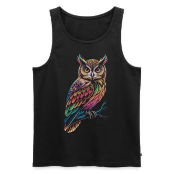 Hibou coloré – Mystique et coloré - Débardeur bio Premium Homme - noir - Devant - Michal (187cm)