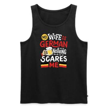 Meine Frau ist Deutsch – Nichts macht mir Angst! - Männer Premium Bio Tank Top - Schwarz - Vorne - Michal (187cm)