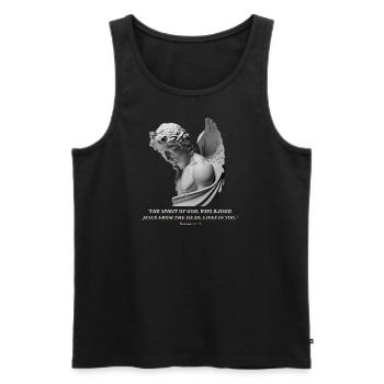 Romans 8:11 – Angel Motif with Bible Verse - Men's Premium Organic Tank Top - black - Front - Michal (187cm)