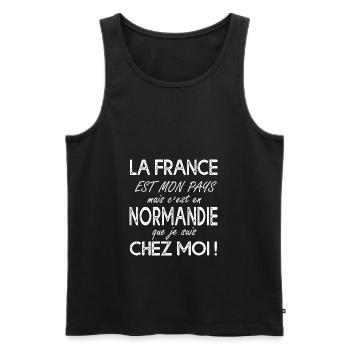 Normandie c'est chez moi Humour pour normands - Débardeur bio Premium Homme - noir - Devant - AI Model Male 178 light (178cm)