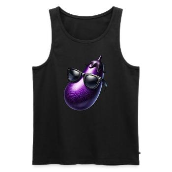 Coole Aubergine mit Sonnenbrille Sommerfrucht cool - Männer Premium Bio Tank Top - Schwarz - Vorne - AI Model Male 178 light (178cm)
