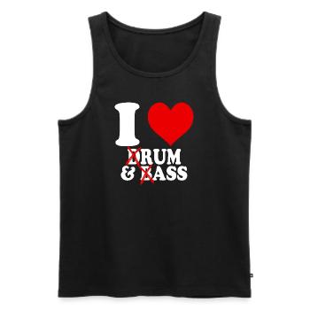 I Love Drum & Bass Rum Ass Funny Heart - Men's Premium Organic Tank Top - black - Front - AI Model Male 178 light (178cm)