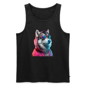 Husky mit Sonnenbrille Bunt Coole Huskys Hund - Männer Premium Bio Tank Top - Schwarz - Vorne - Michal (187cm)